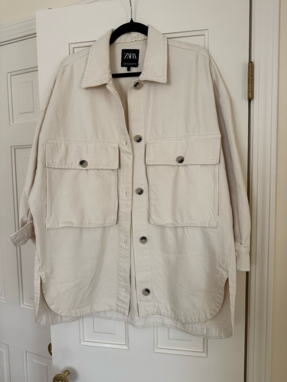 Zara Men's Off-White Oversized Utility Shirt Jacket
